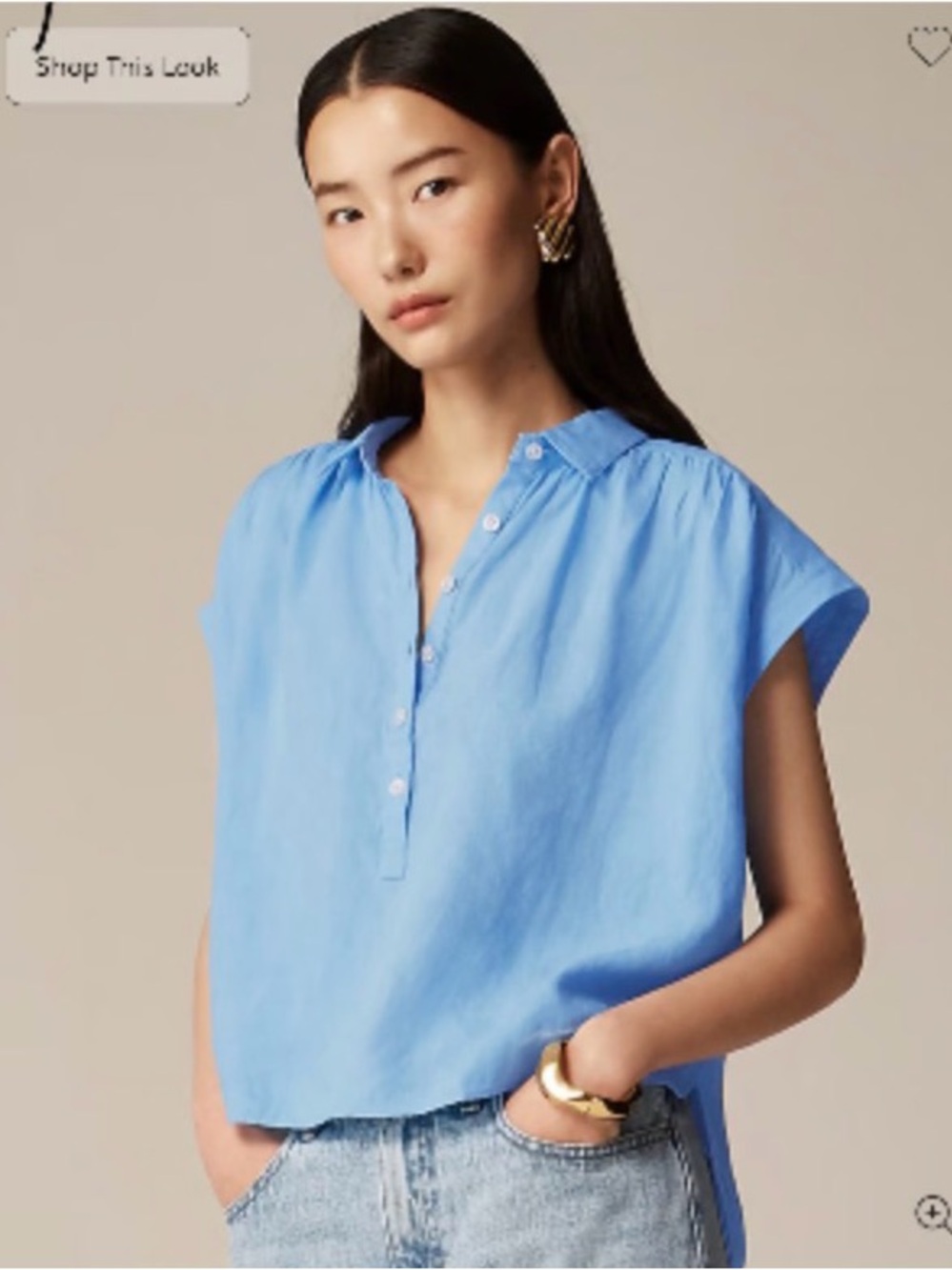 100% Irish Linen J Crew Baird McNutt Light Blue Cap-Sleeve Button Top